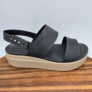 Crocs Brooklyn Low Wedge Sandals Women's 10 Black Adjustable Strap Slingback